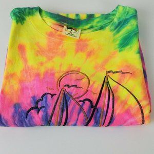 1990's Vintage Tie Dye All Over Sail Boat T Shirt XL 100% Cotton Sarasota FL